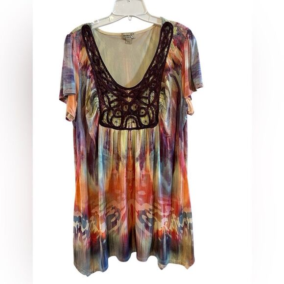 One World Live and Let Live Boho Tunic Blouse Top 2X - Picture 1 of 10